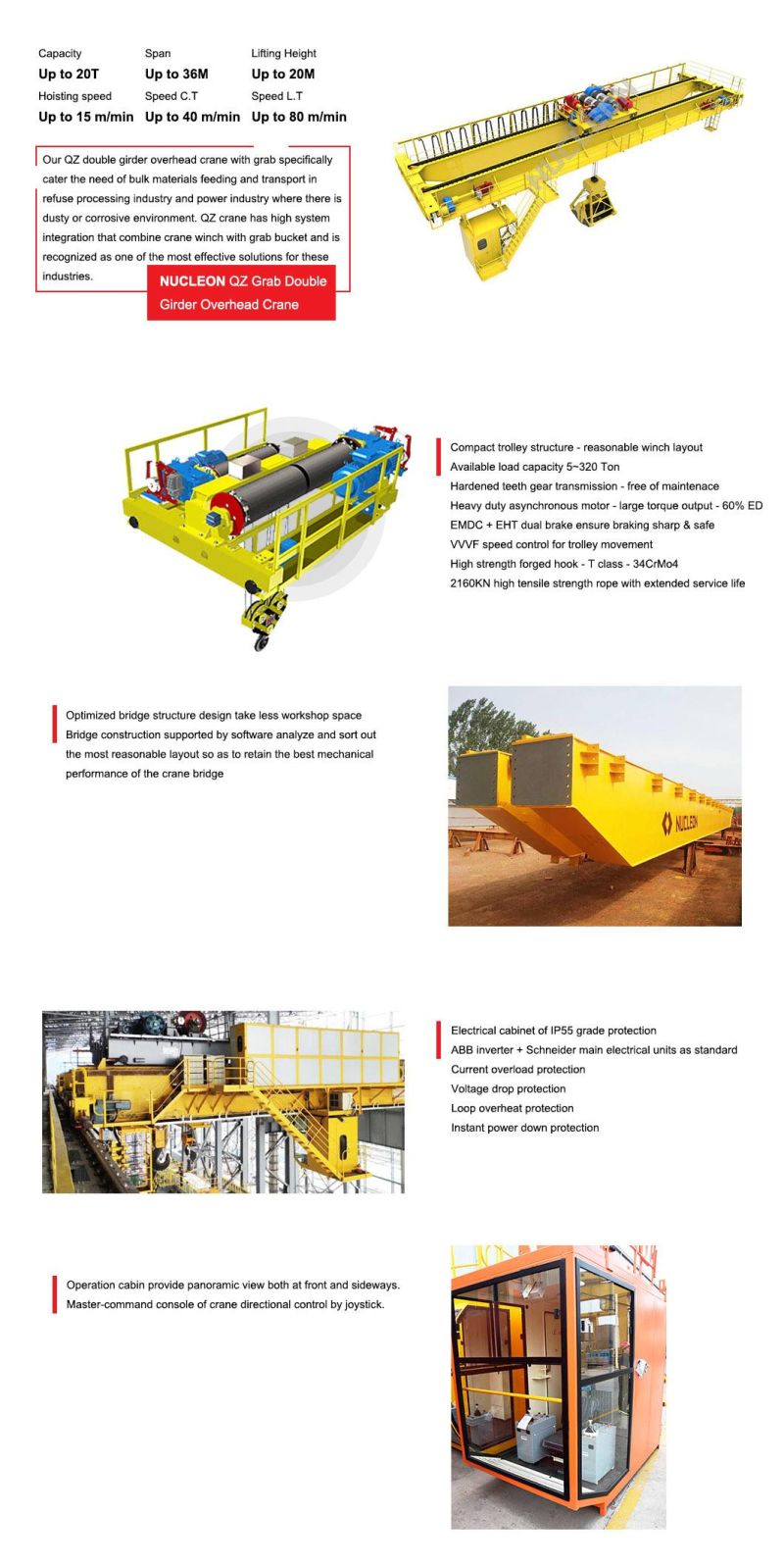 Nucleon 5 - 20 Ton Hydraulic Grab Double Girder Overhead Travelling Crane for Refuse Processing Plant