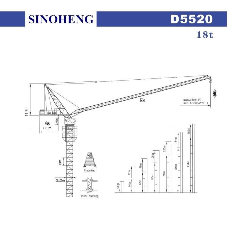 China Manufacture D5520 Luffing Tower Crane Max Load 18t