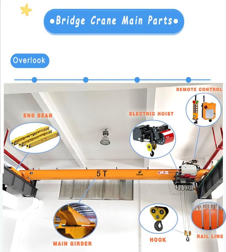 Dy Factory Electric Single Girder Overhead Bridge Crane 1 Ton