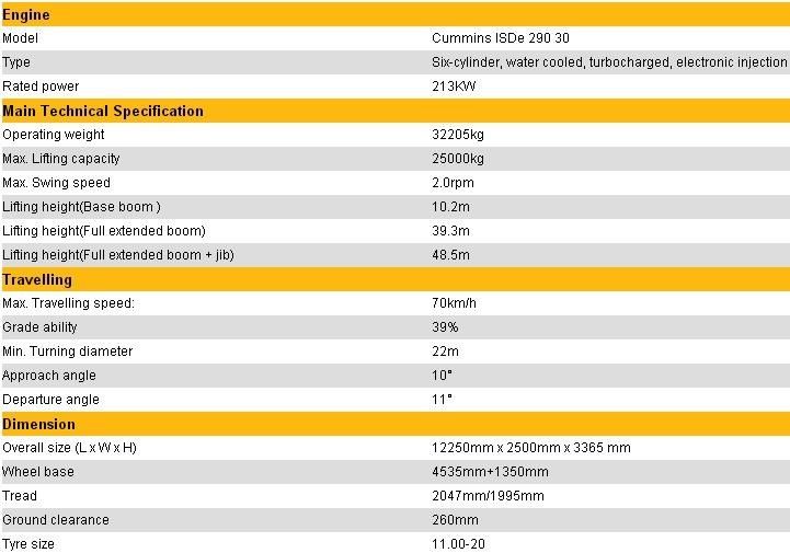 25 Ton Autocrane, Mobile Crane with Cummins Engine