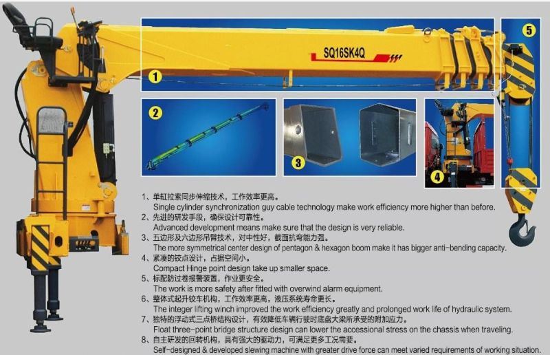 China Manufacturer 16 Ton Hydraulic Truck Mounted Mobile Telescope Boom Crane for Sale