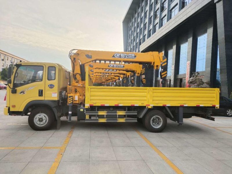 China 4X2 Dongfeng 2tons 3tons Construction Knuckle Boom Mounted Truck Crane with 3-Arms with Drill Pipe Wood Grabber Brick Grabber