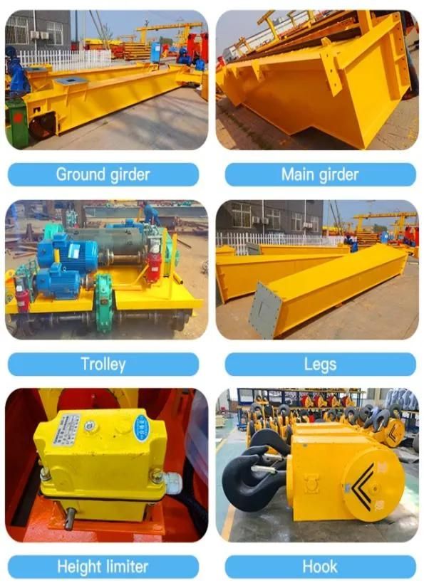 40t 50t 80t 100t Heavy Duty Construction Container Double Girder Gantry Crane with Winch Trolley, Cabin and Cable Reel, Spreader