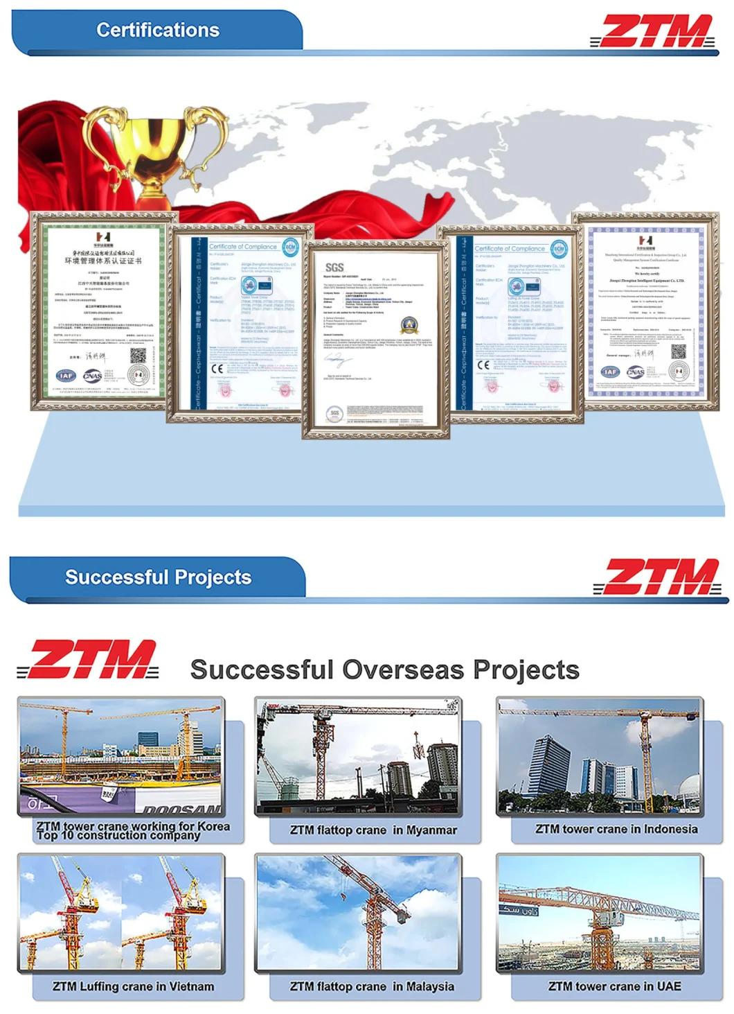 Ztm5522 Construction Machinery 14t Flat-Top / Luffing Jib Tower Crane