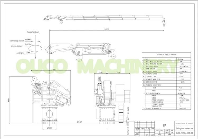 Handling with Strong Force 5t20m Folding Telescopic Marine Crane