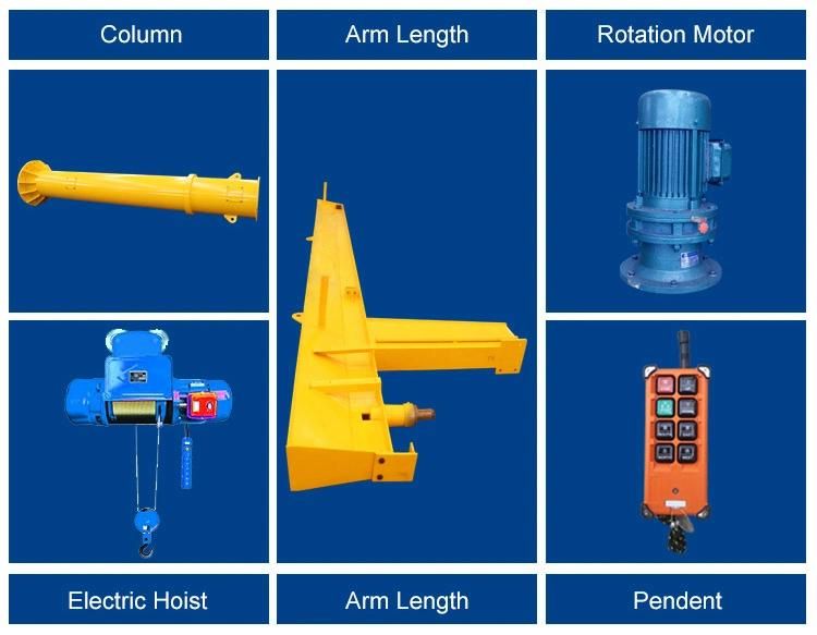 Dy 2012 Best Selling 250kg 500kg 1ton 2ton 3ton 5ton 5m 6m Small Stationary Lift Crane Cantilever Crane