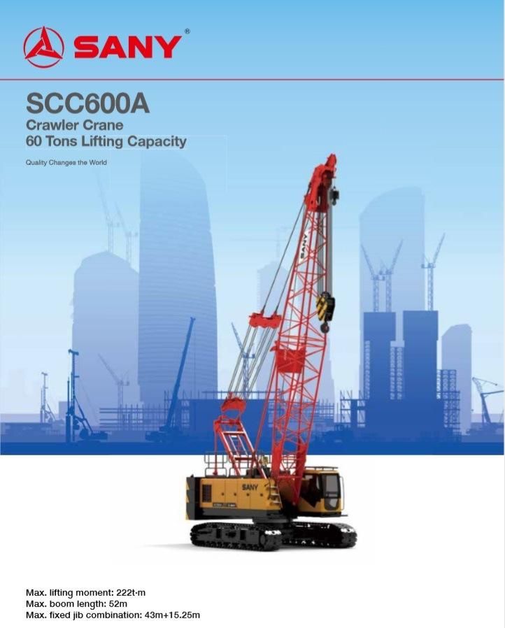 China Scc600A Crawler Crane 60t Crawler Crane for Sale