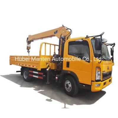 Sinotruk HOWO 4 Arms 4X2 6 Wheelers 160HP 5ton Straight Boom Crane Mounted Truck with Cargo Body