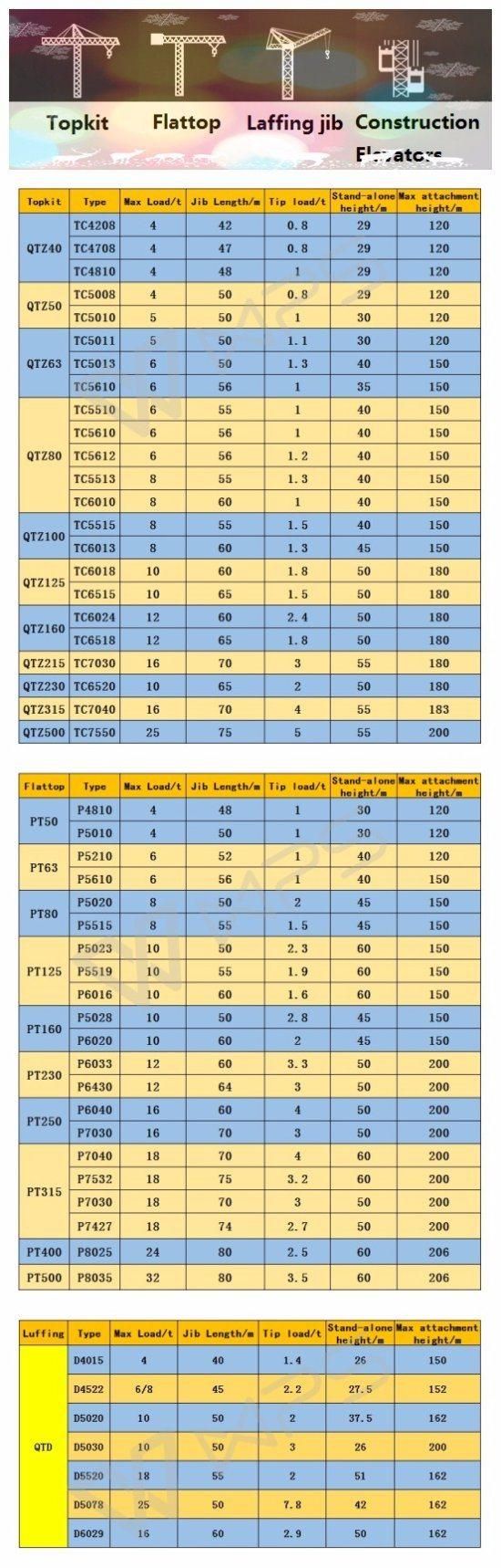 16t D6029 Type Luffing Tower Crane with Good Price