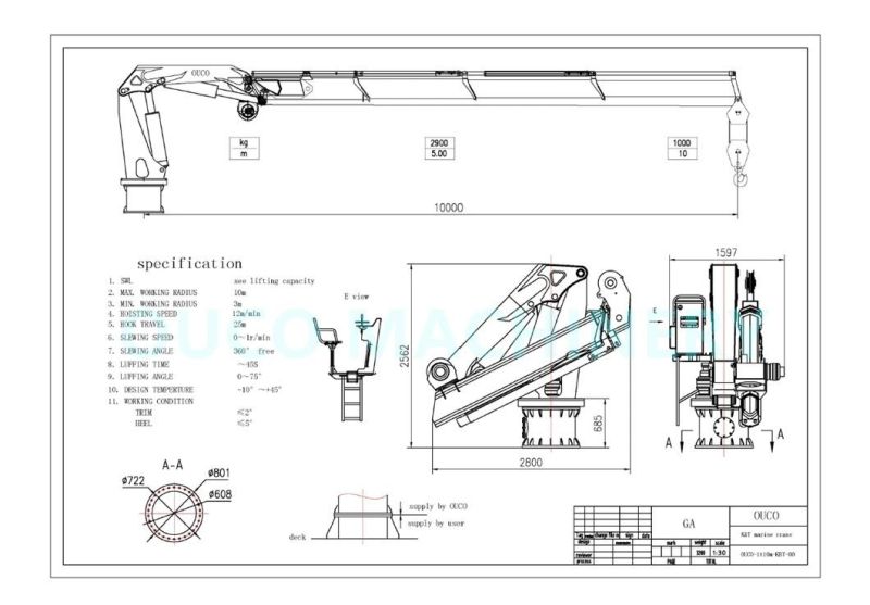 1t 10m Folding Boom Marine Crane Pedestal Jib Crane with Compact Design