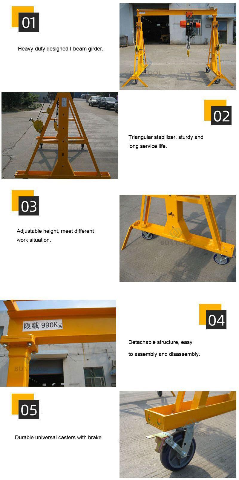 1t 2t Mini Light Manual Gantry Crane with Wheels