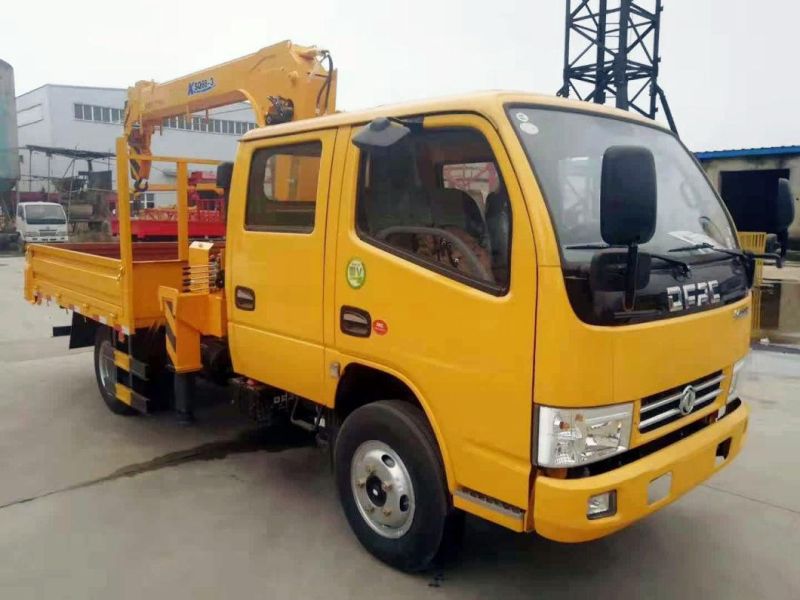 China 4X2 Dongfeng 2tons 3tons Construction Knuckle Boom Mounted Truck Crane with 3-Arms with Drill Pipe Wood Grabber Brick Grabber