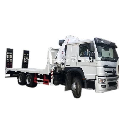 HOWO 6X4 16-18ton 20ton 25ton Mechanical Equipment Transport Flatbed Truck with Crane