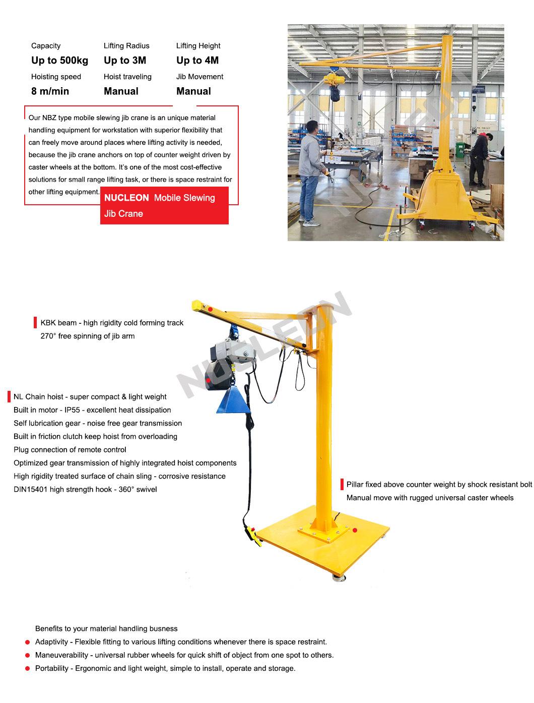 100kg 200kg 300kg 500kg Mini Mobile Jib Crane Mounted on Wheels Hand Push Type