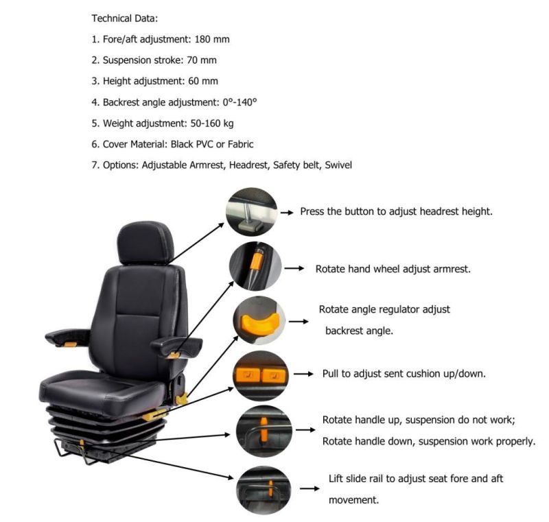 Kl Seating PVC Cover Truck Driver Seat Air Suspension Seat for Volvo