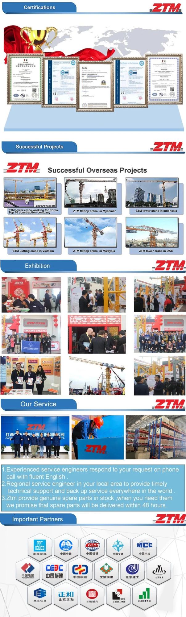 Ztm Low Price Lifting Equipment 6ton 8ton Ztt136 Tower Crane for High Rise Building
