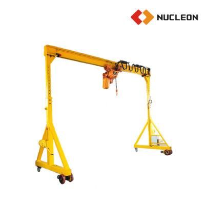 Nucleon 250 Kg 500 Kg 1 Ton 2 Ton 3 Ton Small Free Standing Portable Mobile Gantry Crane with Caster Wheels for Injection Moulding and Garage