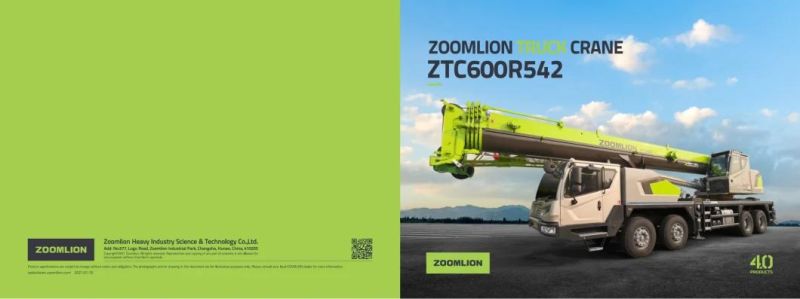 Zoomlion 60 Ton Hydraulic Mobile Crane Ztc600r542 Telescopic Boom Truck Mounted Lift Crane