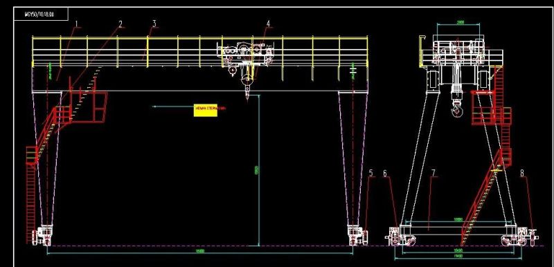 Rail Type Double Girder Outdoor Double Girder Giant Goliath Heavvy Duty Gantry Crane 30ton with Overhanging Boom Cantilever