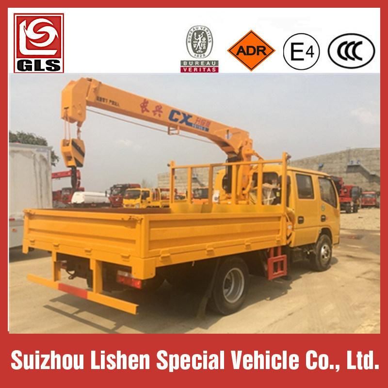 Dongfeng Double Cabin 3.5t 3.5ton Truck with Crane Telescopic Crane Truck