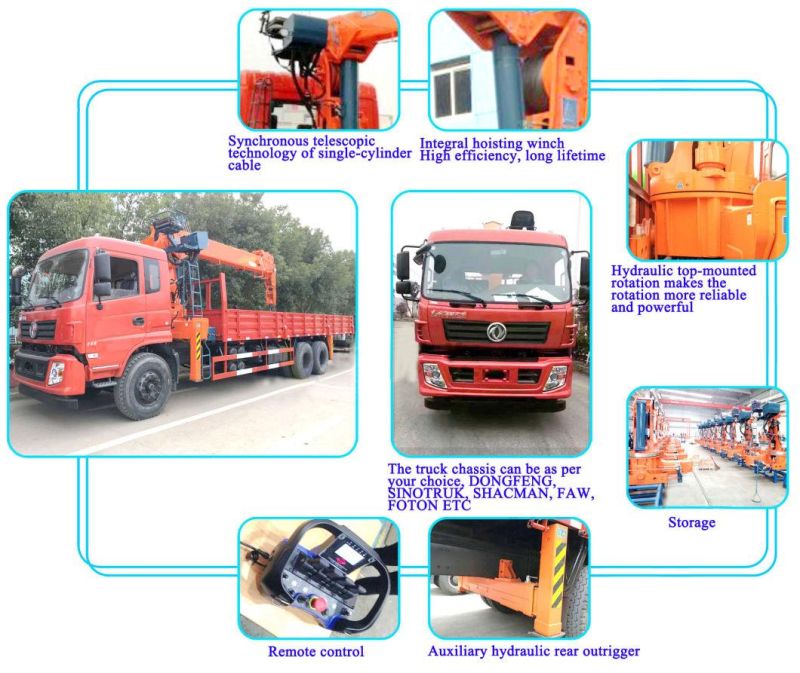 Special Design 16t-25t Self-Loading Knuckle Boom Crane Truck with Cargo Truck Box, Crane and Ramp