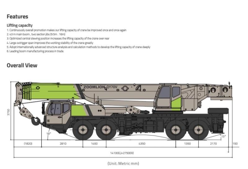 Zoomlion Truck Crane Price Truck Crane 70 Tons Qy70V532