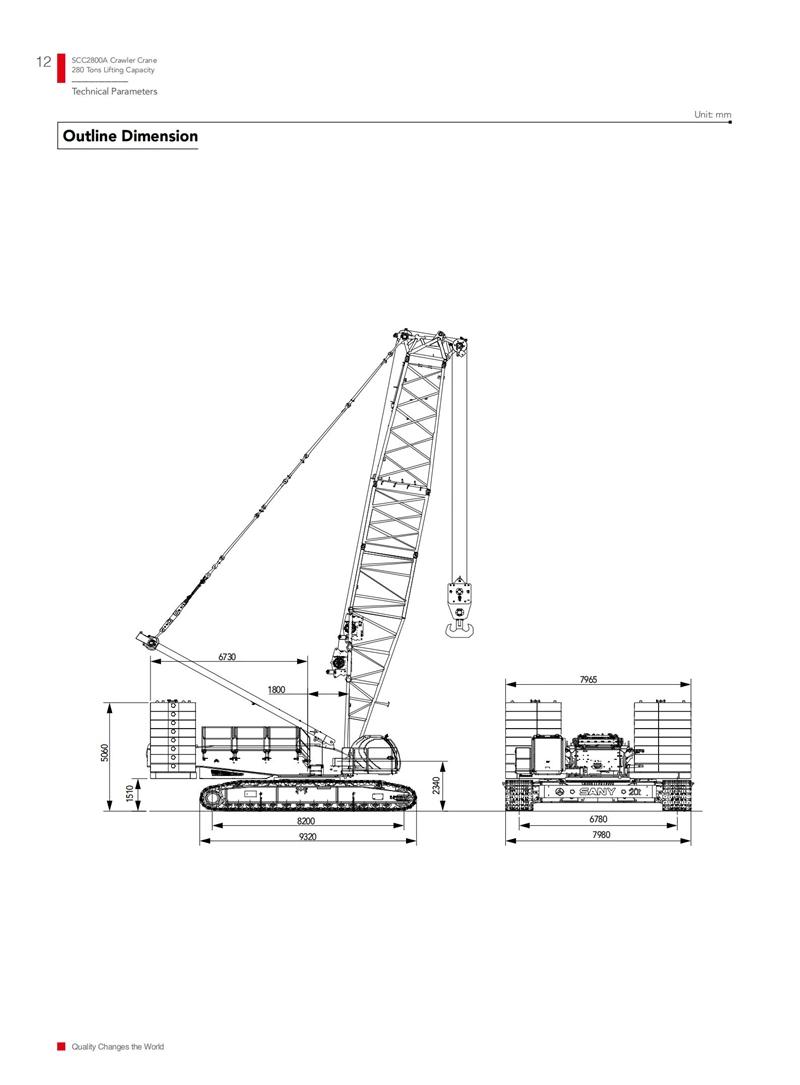 280 Ton 300 Ton Scc2800A Hydraulic Dragline Crawler Crane