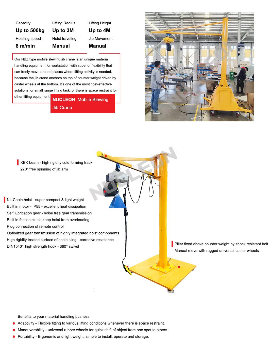 Workshop 500 Kg Freestanding Portable Rolling Mast Jib Crane Mounted on Wheels