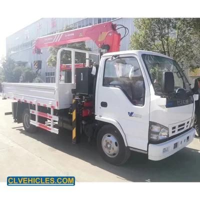 Japan New Elf 130HP Self Loading Flatbed Truck with 3ton Straight Boom Crane