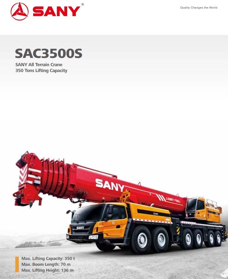 Sac3500s 350t 350 Ton All Terrain Truck Crane with 350 Tons Lifting Capacity