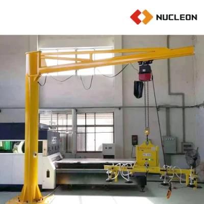 ISO CE Certificate Fixed Standing Column Mounted 270 Degree Rotate Beam Jib Crane 0.5 Ton with Glass Vacuum Lifter