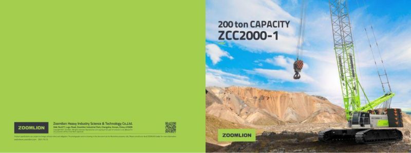 Zoomlion Zcc2000-1 New Product 200 T Crawler Crane with Lattice Boom