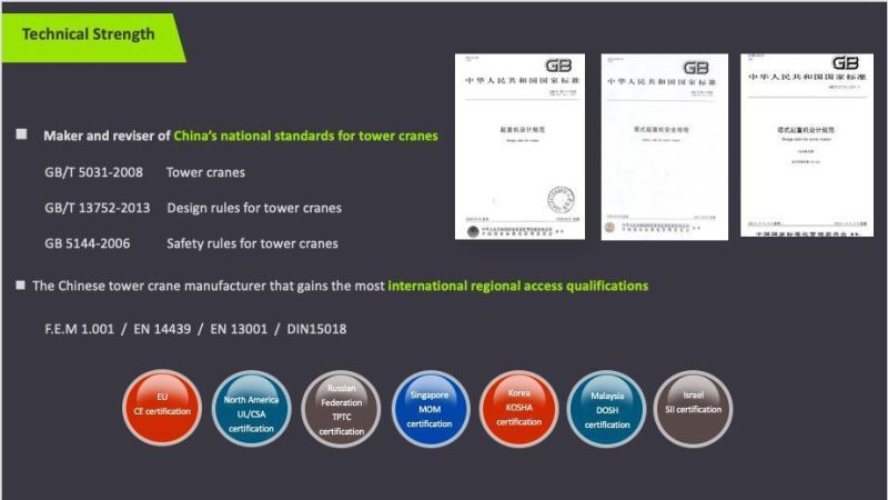 Wa6013-8A Zoomlion Construction Machinery Flat-Top/Top-Less Tower Crane