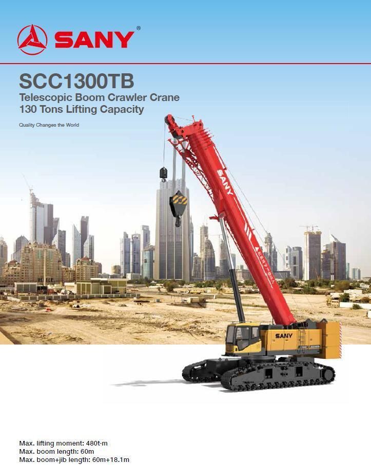 130t Telescopic Boom Scc1300tb Crawler Crane with Isu/Zu Engine