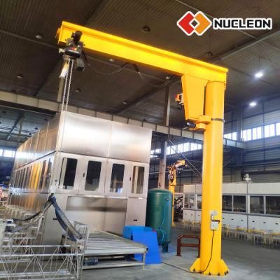 Workshop Lightweight 180 Degree Boom Manual Slewing Jib Crane 1000kg with Cable Chain Hoist