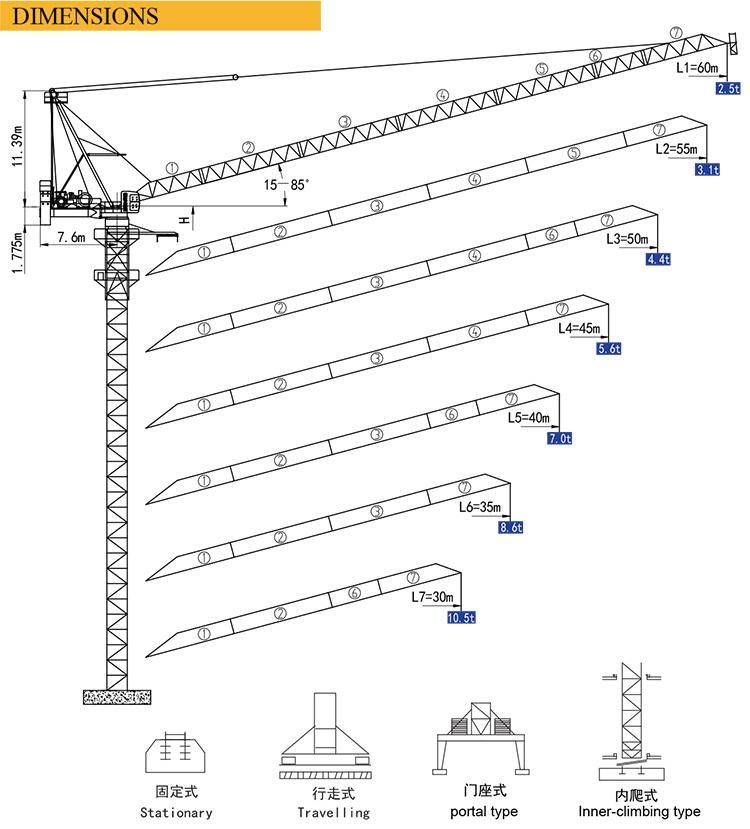 XCMG Construction Machine XL6025-20 Luffing Tower Crane for Sale