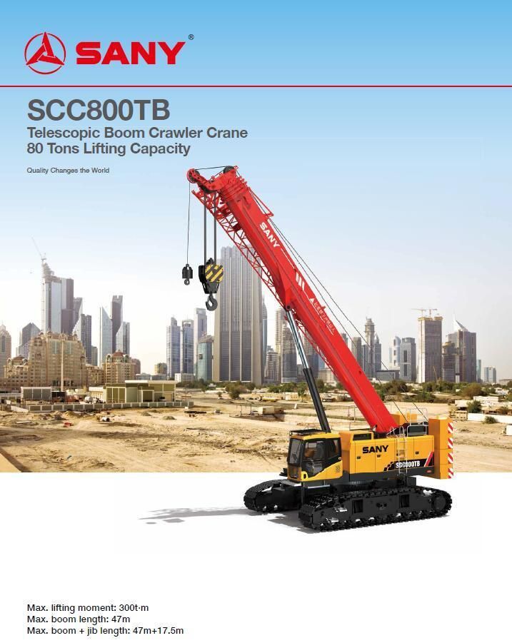 80t Telescopic Boom Crawler Crane Scc800tb Crane