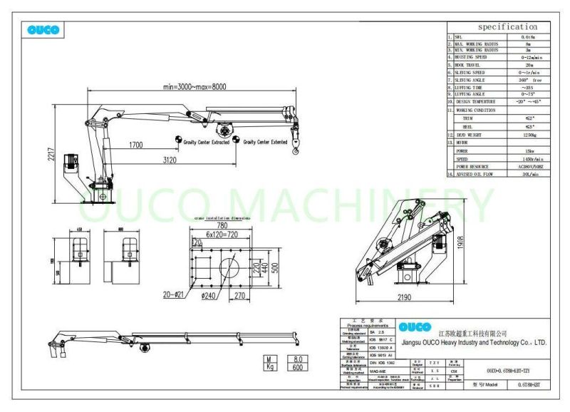 Marine Deck Hydraulic Boat Knuckle Boom Marine Davit Crane