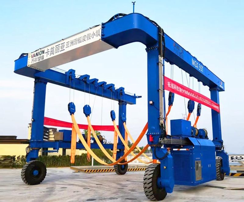 Nucleon 50 Ton Rubber Tyre Gantry Crane Diesel Power Marine Boat Hoist for Small Yacht Handling