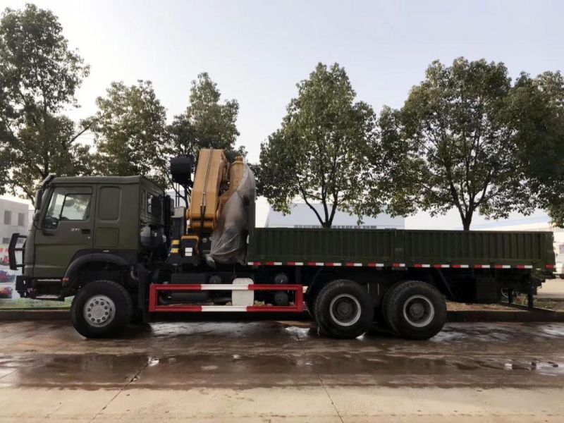 HOWO 6X4 Rhd 10tons 12tons 5arms Remote Control Folded Knuckle Crane Truck with Flatbed for Elevator Transportation