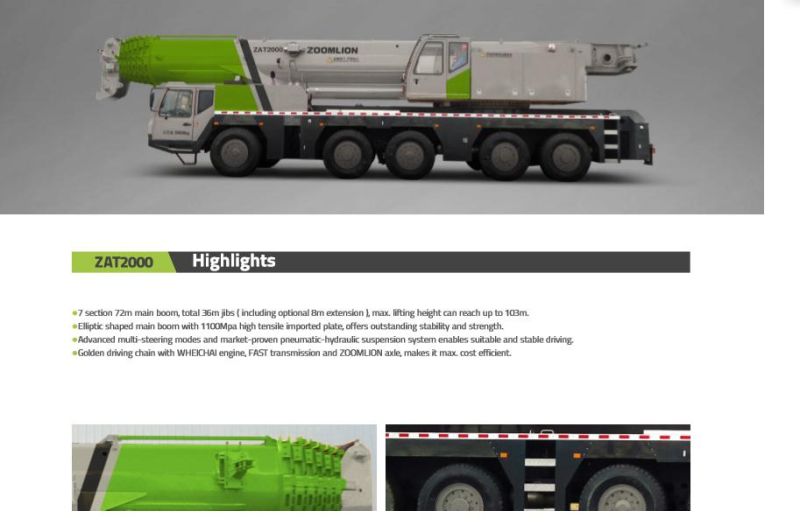 Zoomlion Truck Crane Price 200 Tons Zat2000 Factory Price