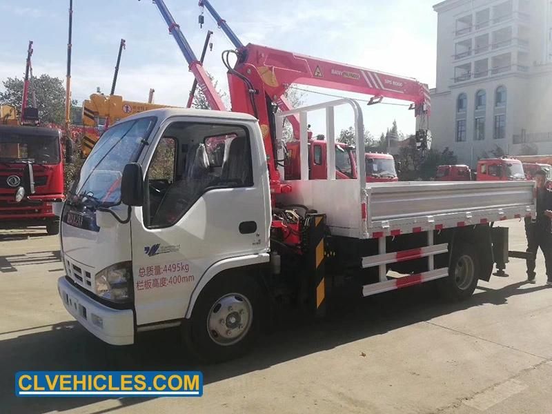 Japan New Elf 130HP Self Loading Flatbed Truck with 3ton Straight Boom Crane
