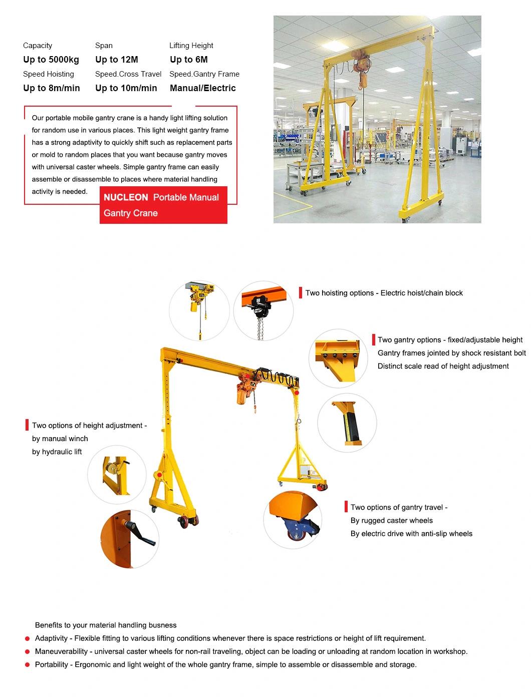 500kg Free Standing Movable Portable Gantry Crane with Chain Block