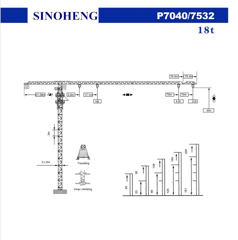 18t Self-Erecting Topless Tower Crane Flattop Construction Building