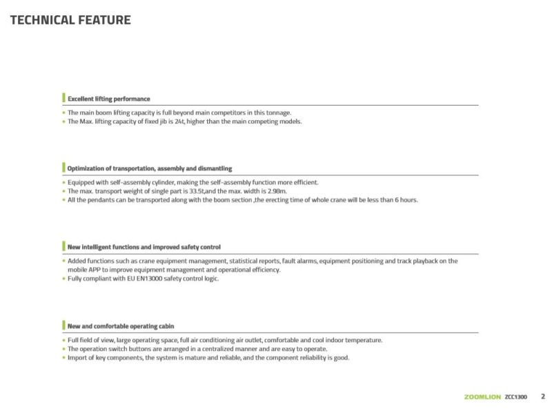 Top Brand Zoomlion 130 Ton Zcc1300 Crawler Crane Factory Price