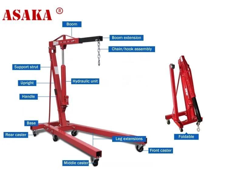 China Factory Car Repair Tools 1 Ton Floding Shop Crane