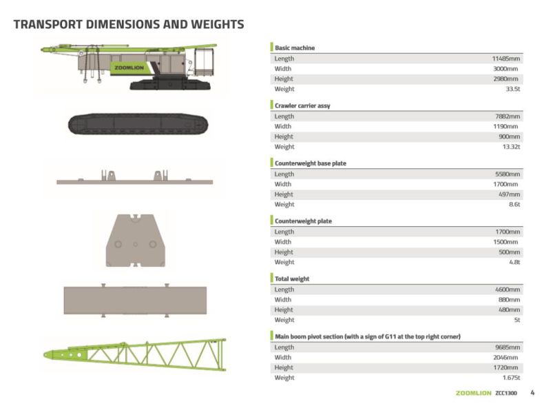 Top Brand Zoomlion 130 Ton Zcc1300 Crawler Crane Factory Price
