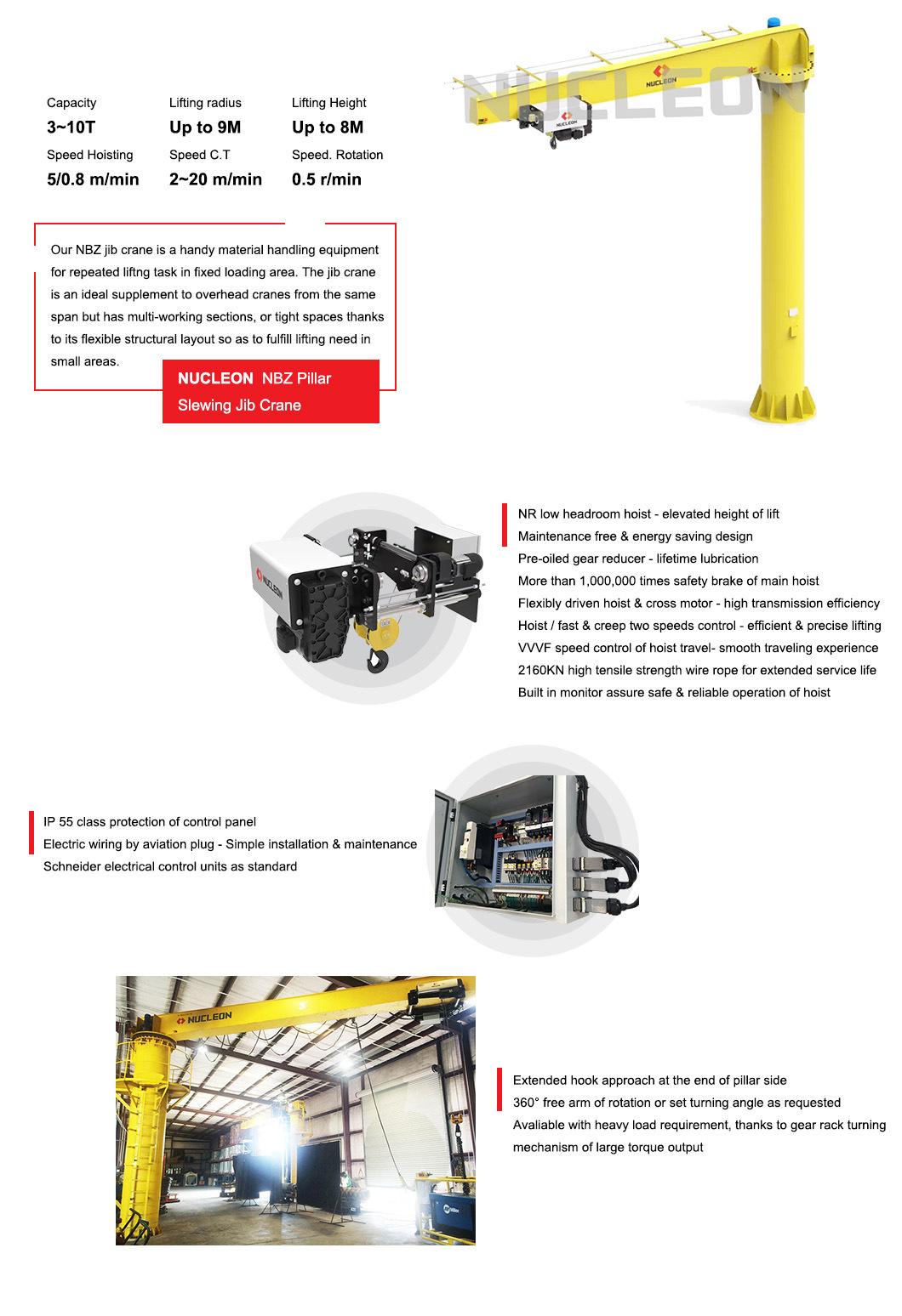 Nucleon 3 Ton - 10 Ton Heavy Duty Pillar Mounted Floor Jib Crane for Pipe Welding Works in USA