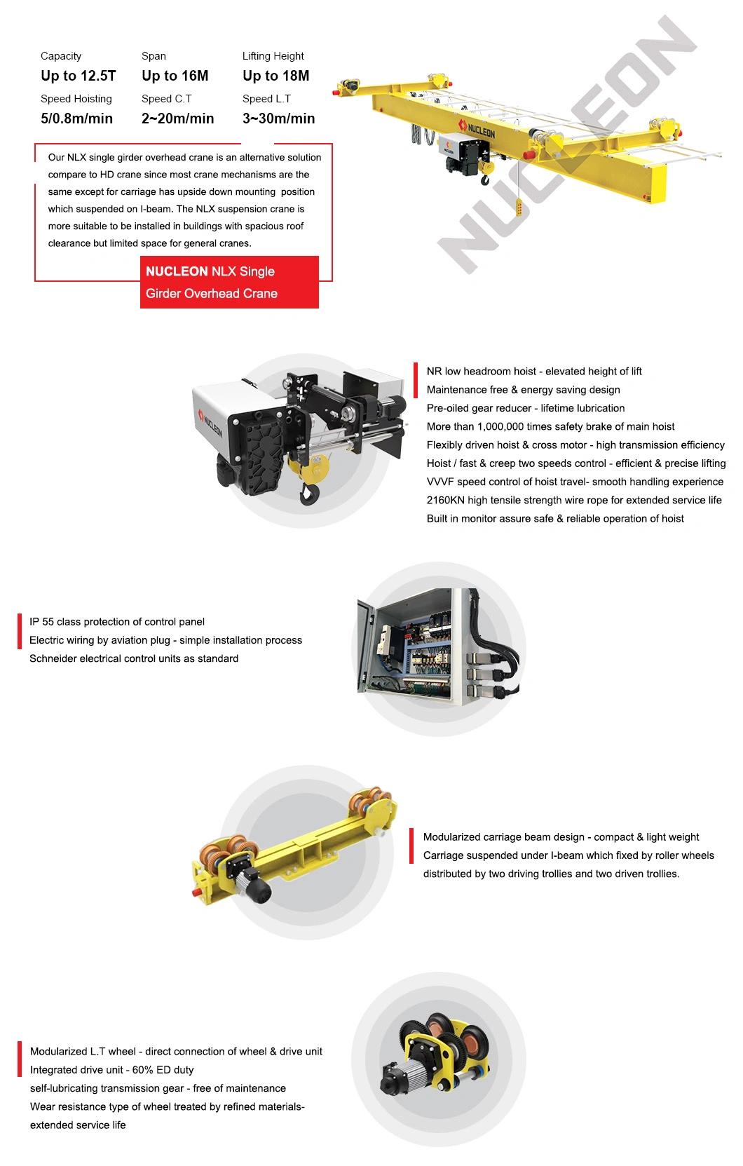 Nucleon 0.5~10 Ton Ceiling Mounted Low Headroom Underslung Bridge Suspension Crane