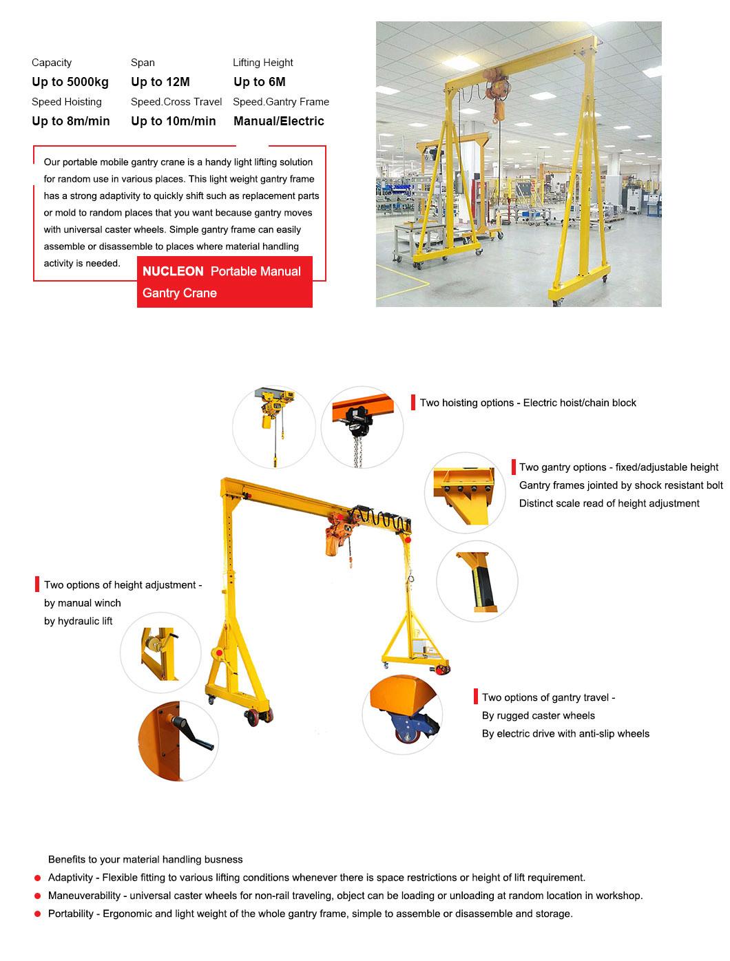Nucleon Competitive Price 500 Kg 1 Ton 2 Ton 3 Ton Small Gantry Lift with Portable Folding Structure